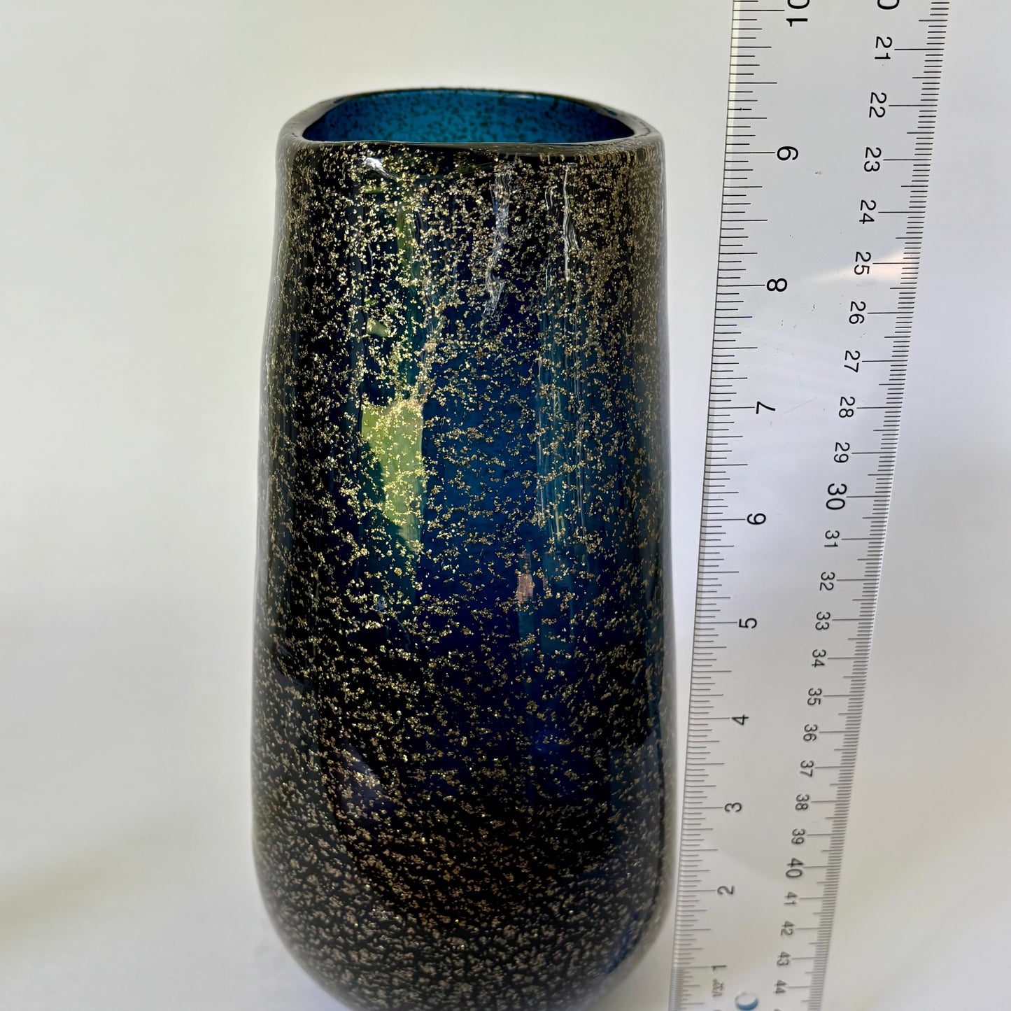 Vintage Hand-Blown Navy Blue & Gold Flake Glass Vase |⋆˙⟡ | Murano Style