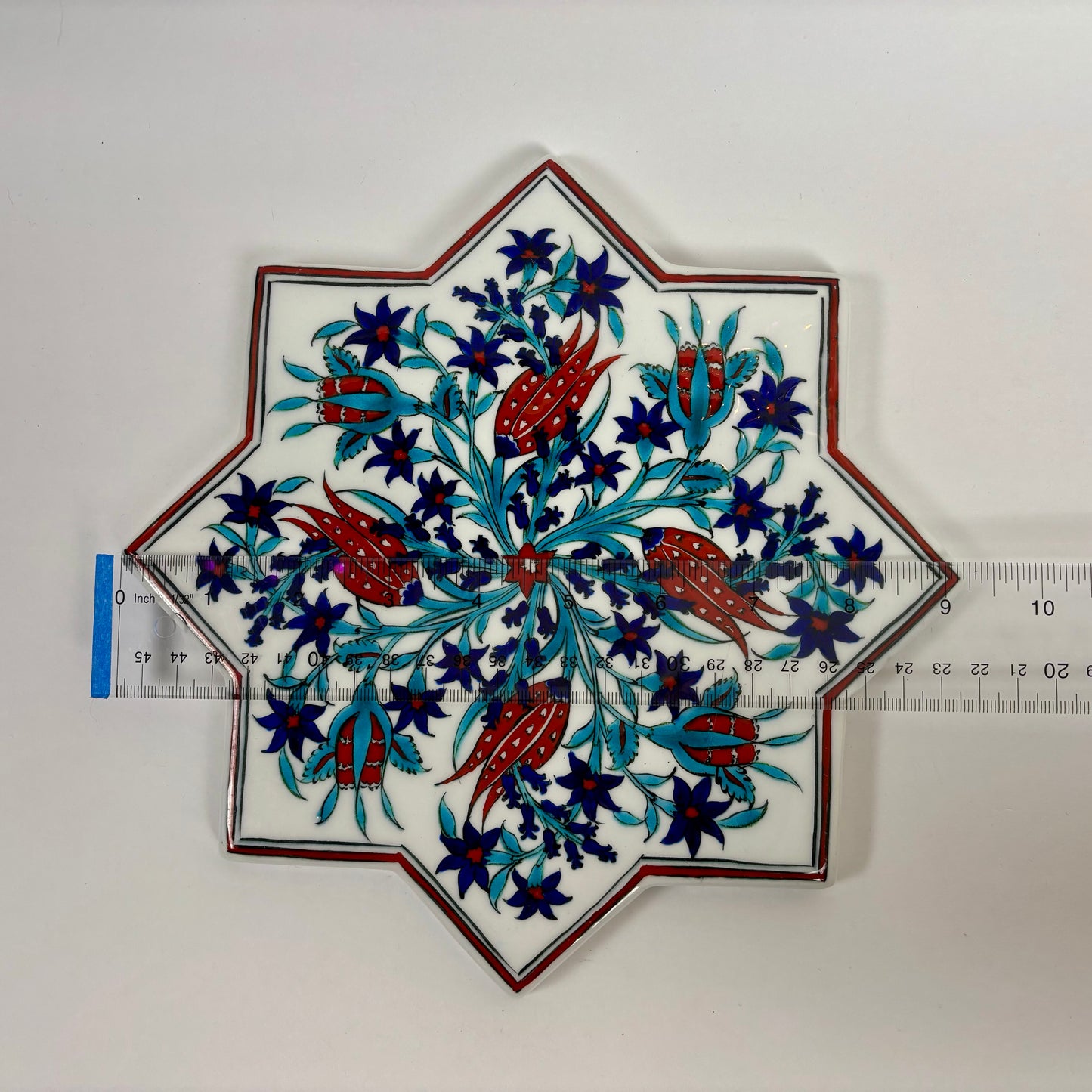 Handmade Turkish Floral Star Ceramic Tile |⋆˙⟡ | Iznik Style