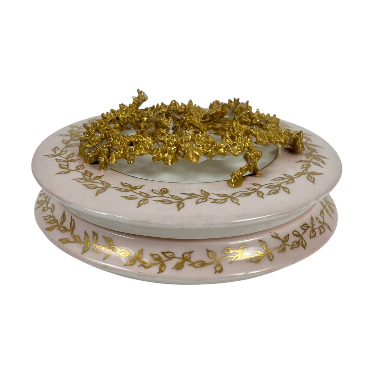 RARE Antique KT&K Lotus Ware |⋆˙⟡| Pink & Gold Porcelain Covered Dresser Box