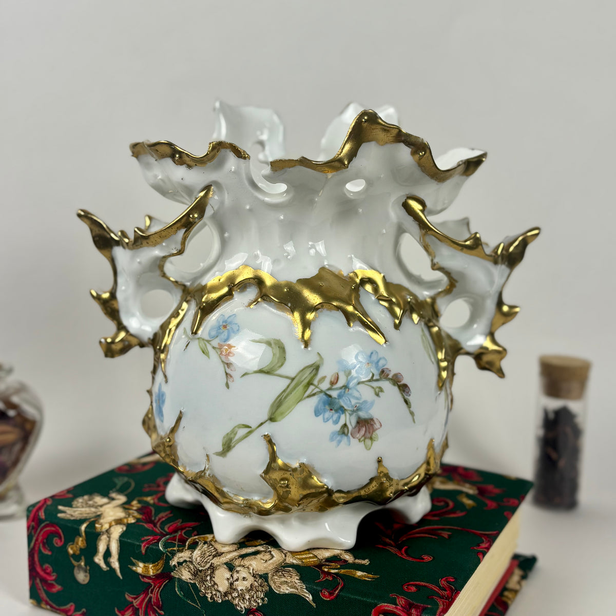 Antique Hand-Painted Floral Vase |⋆˙⟡| Ohio Valley China, Victorian Gold Gilt, c. 1897