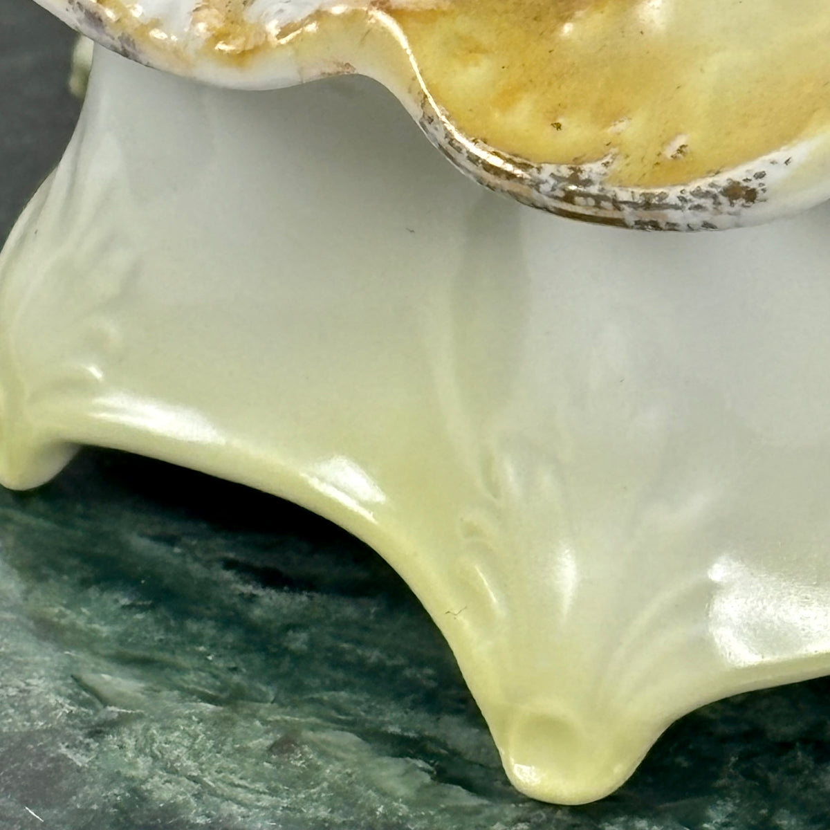 Antique German Porcelain Hair Receiver |⋆˙⟡| Hand Painted Yellow Roses Vanity Dish
