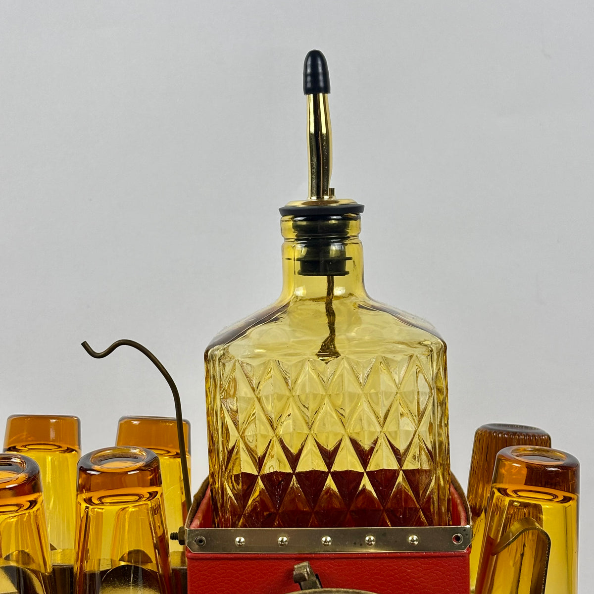 Vintage Japanese Musical Fire Wagon Decanter Set |⋆˙⟡| Amber Glass Barware