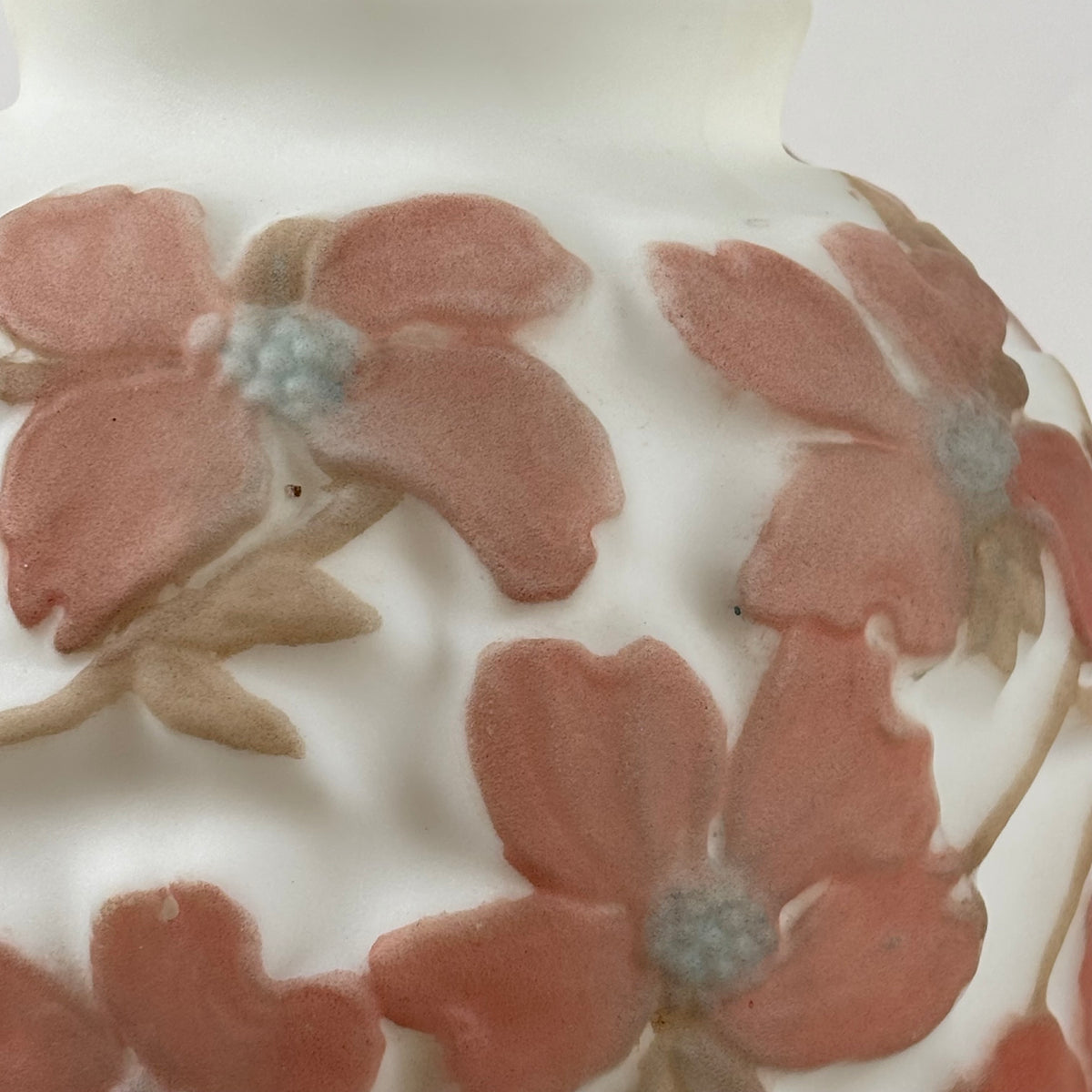 Antique 1920s Consolidated Glass Dogwood Vase |⋆˙⟡| Original Label, Coral Pink Martele Art Glass