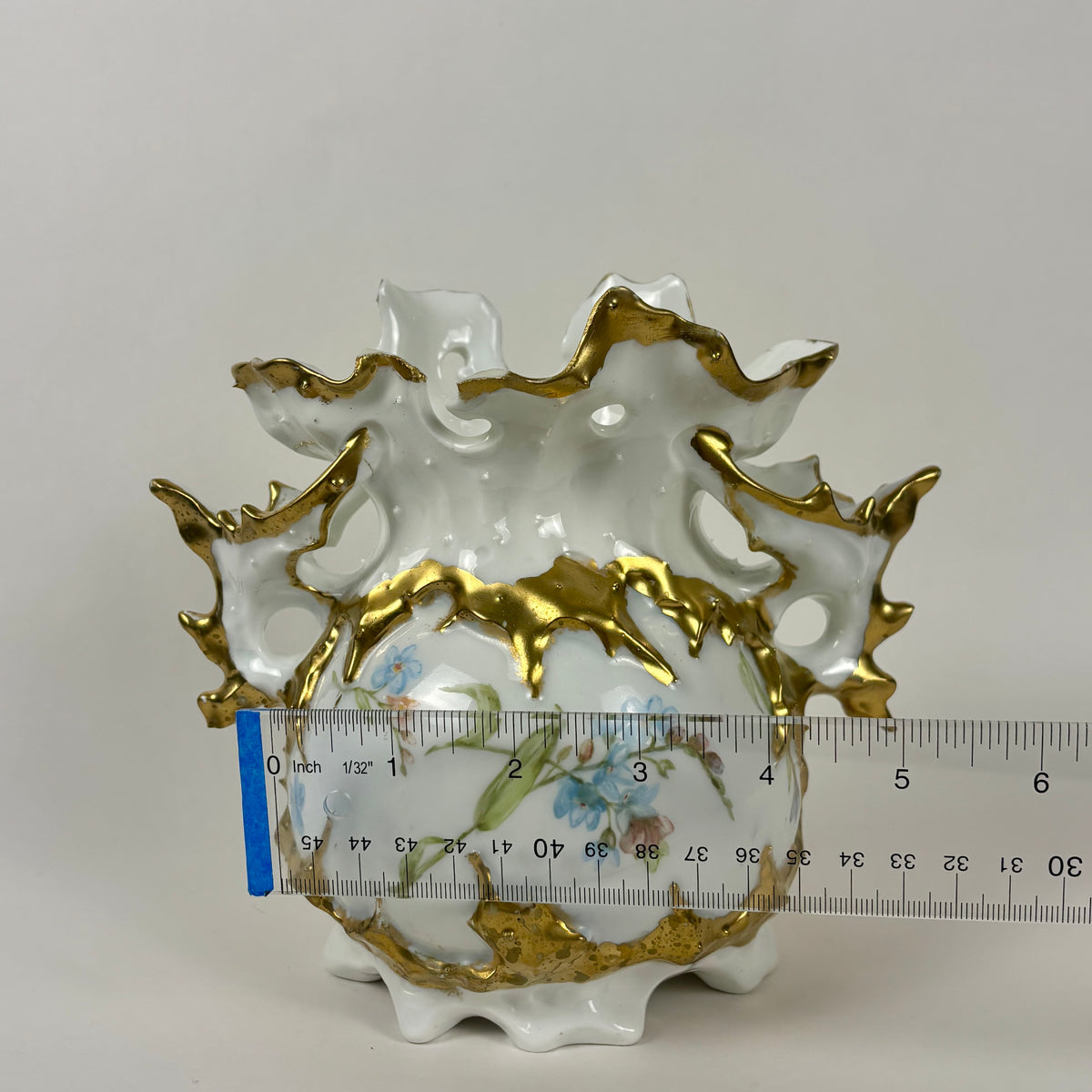 Antique Hand-Painted Floral Vase |⋆˙⟡| Ohio Valley China, Victorian Gold Gilt, c. 1897