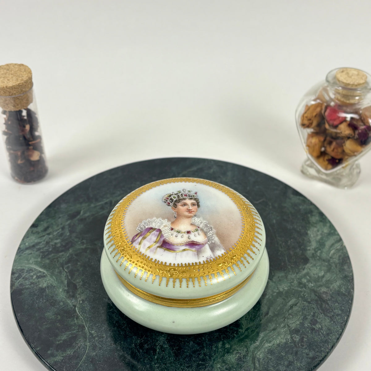 Antique Hand Painted Porcelain Portrait |⋆˙⟡| Trinket Box with Gold Gilt