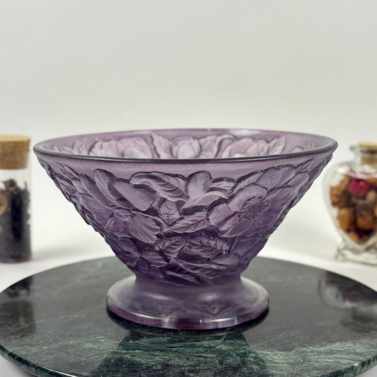 Vintage Consolidated Glass Co. Purple Wash Martelé |⋆˙⟡| Floral Design Footed Bowl, C. 1920s