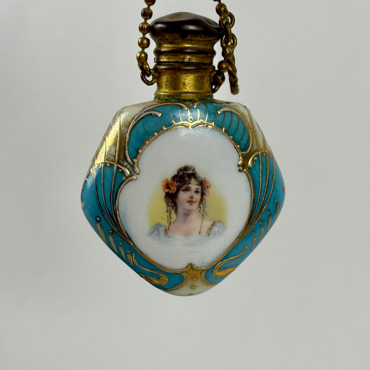 Antique Victorian Lady Portrait Porcelain Trinket Dish & Perfume Bottle Set |⋆˙⟡| Gold Gilt Vanity Decor