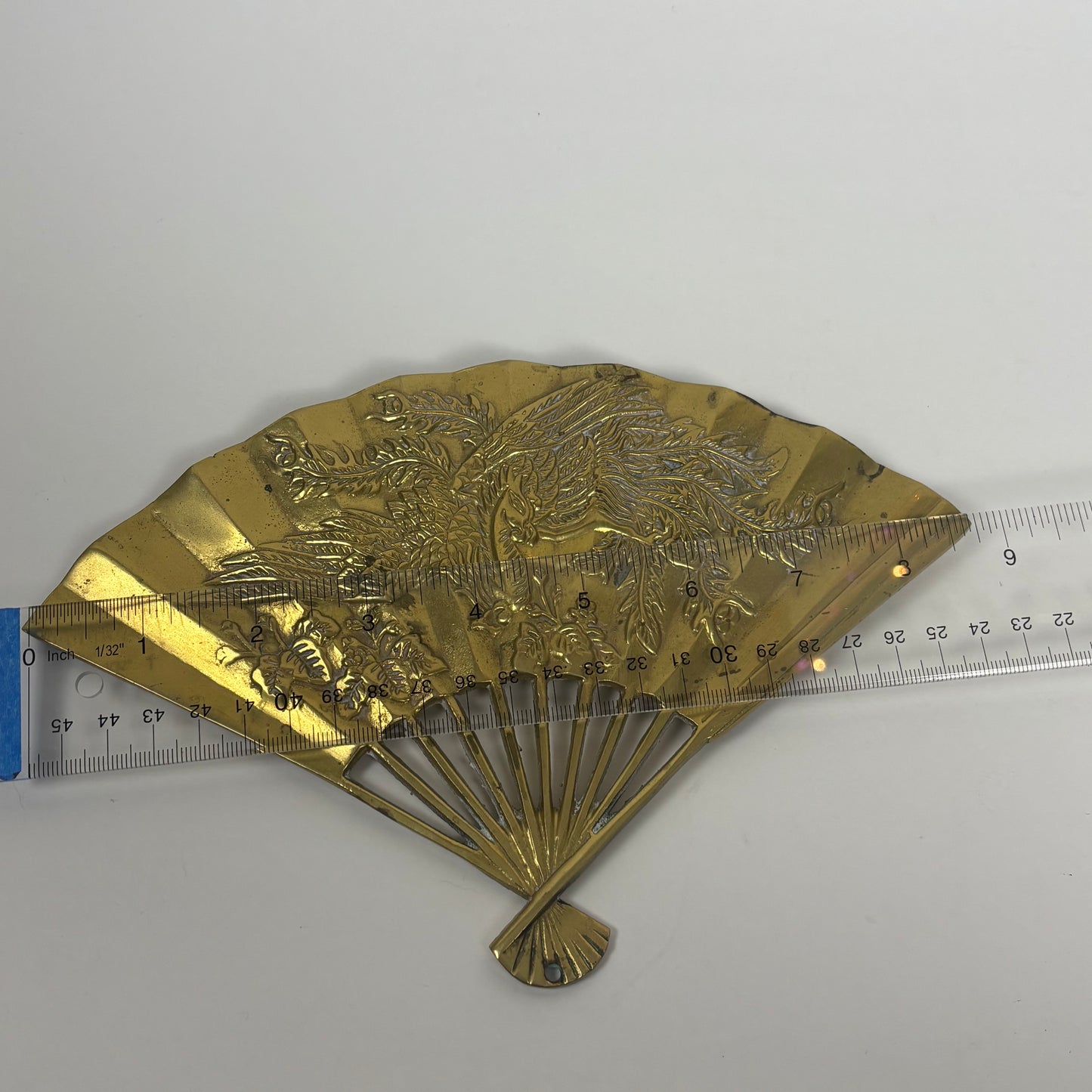 Vintage Brass Japanese Fan Wall Hanging |⋆˙⟡| Embossed Phoenix