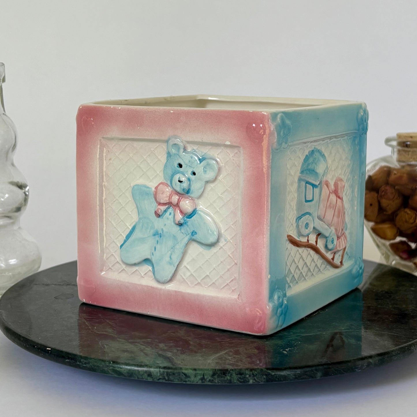 1984 Vintage My-Neil Baby Nursery Planter Cachepot |⋆˙⟡ | Pink Blue Teddy Bear Duck Train Ceramic Decor