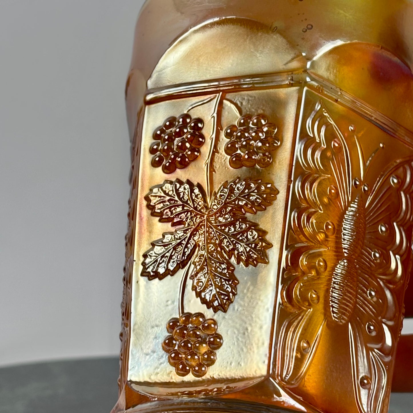Antique Fenton Butterfly & Berry Marigold Carnival Glass Juice Tumbler |⋆˙⟡| c. 1911
