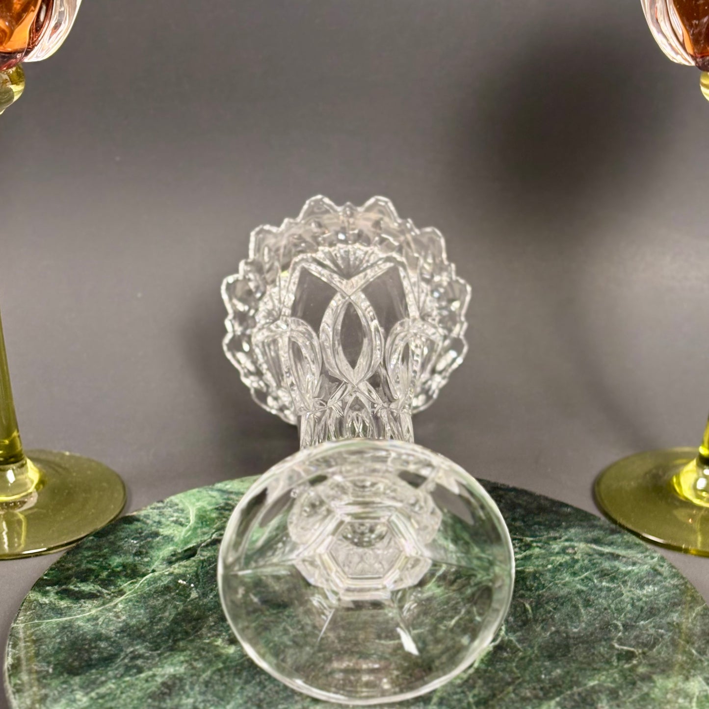 Vintage Crystal Trumpet Vase | ⋆˙⟡ | Pedestal Cut Glass Vase with Scalloped Rim