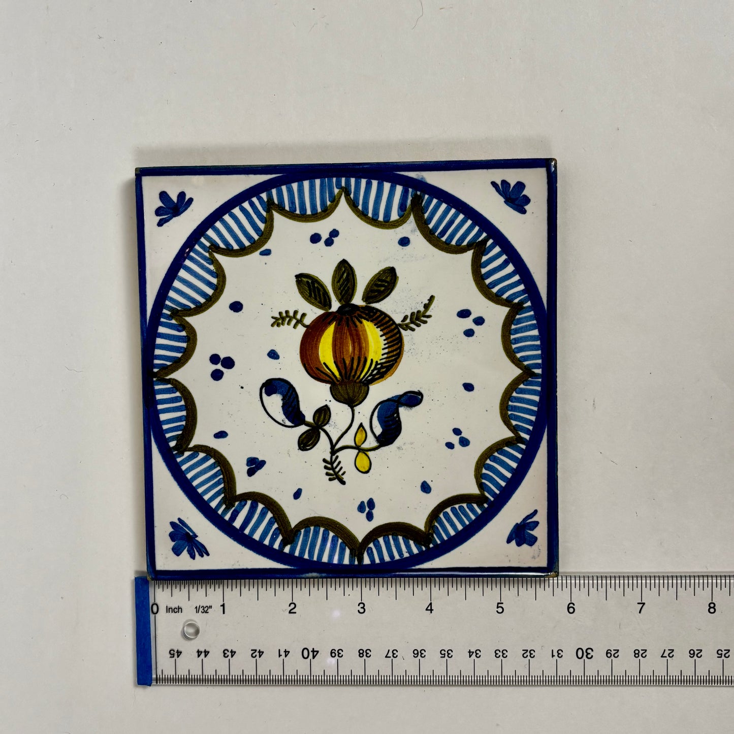 Vintage Hand Painted Floral Ceramic Wall Tiles |⋆˙⟡ | Set of 2, Blue & White Folk Art Tiles