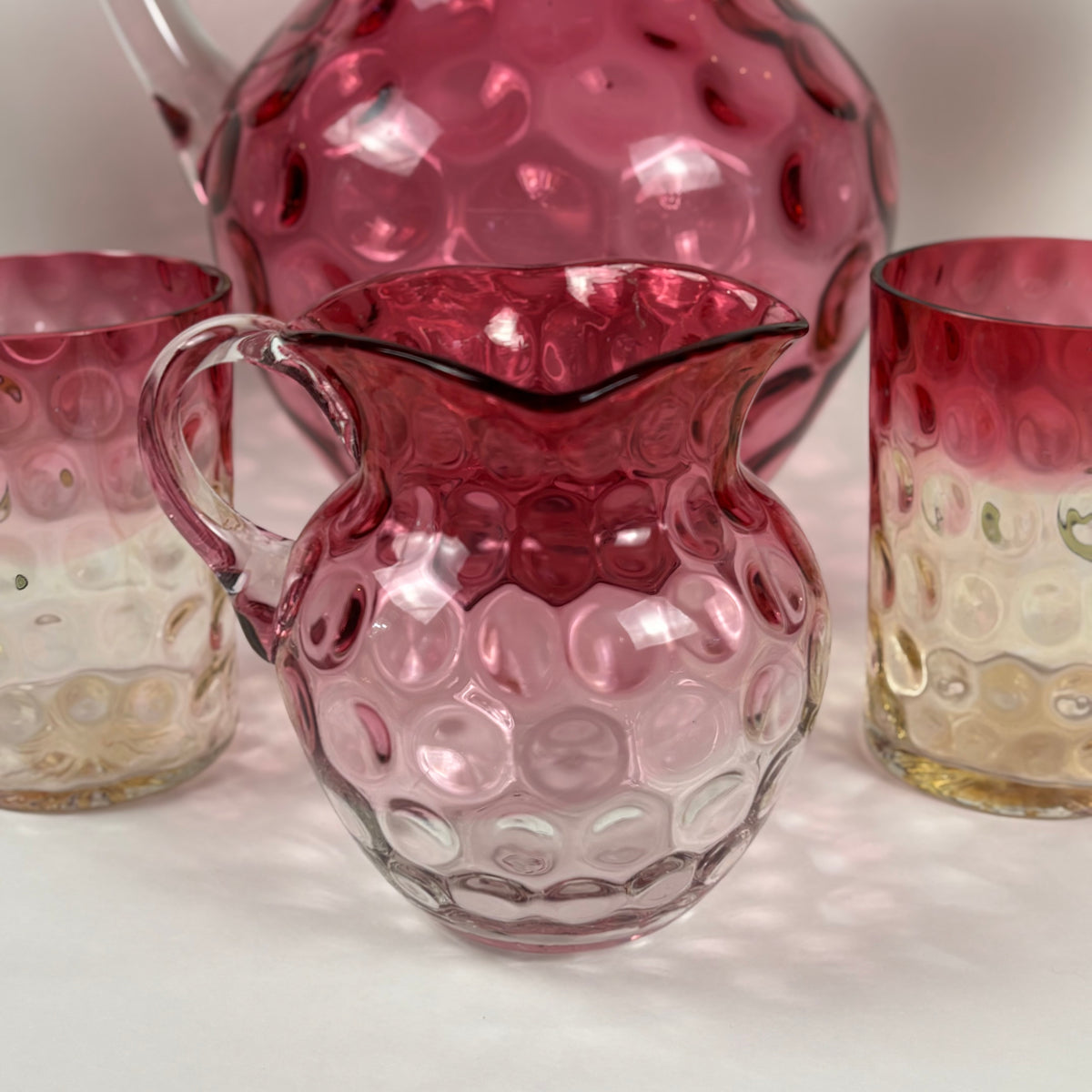 Antique Cranberry & Rubina Coin Dot, Spot Optic Glass |⋆˙⟡| Pitcher & Tumbler Set