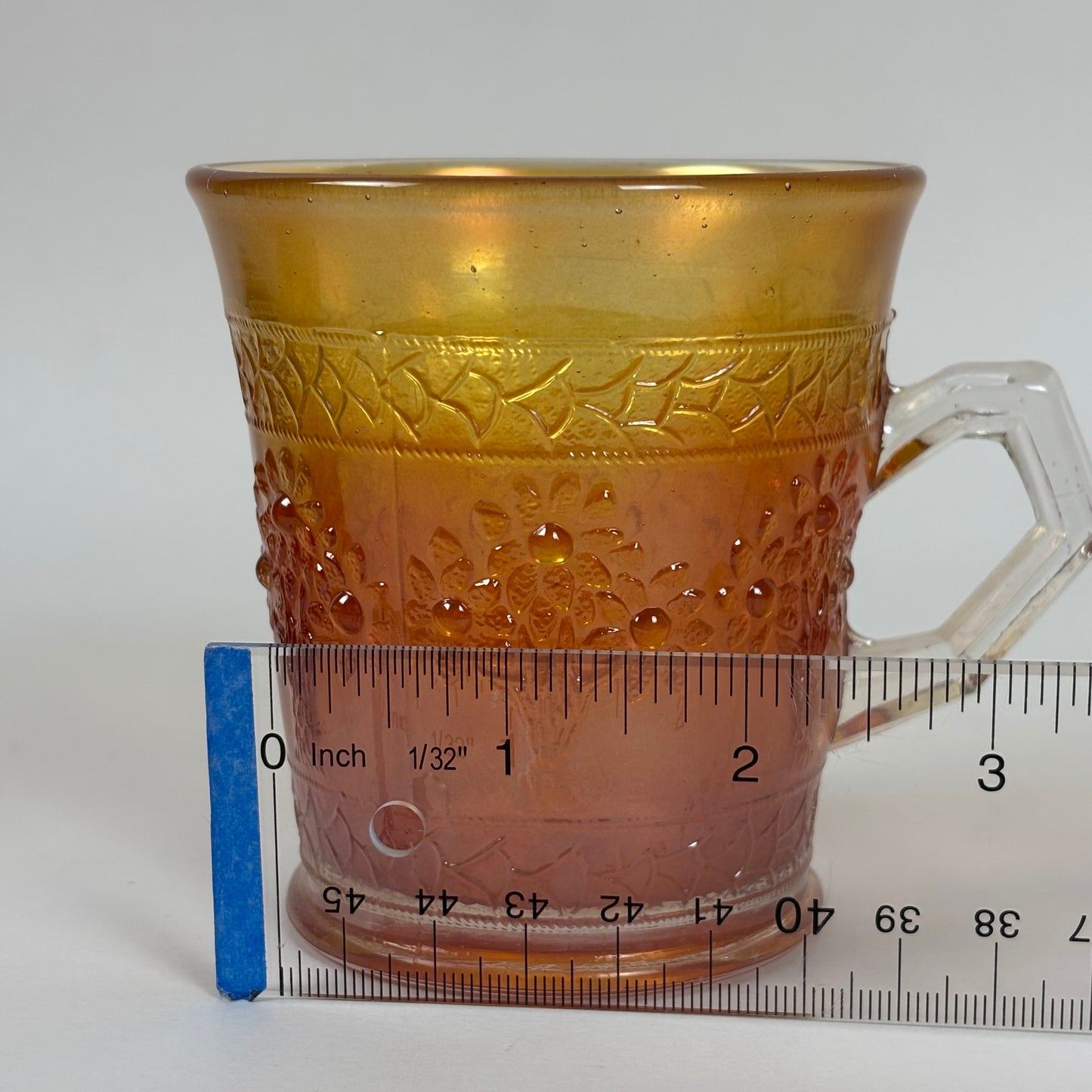 Antique Fenton Orange Tree |⋆˙⟡|Marigold Carnival Glass Mugs Pair, c. 1911–1920s