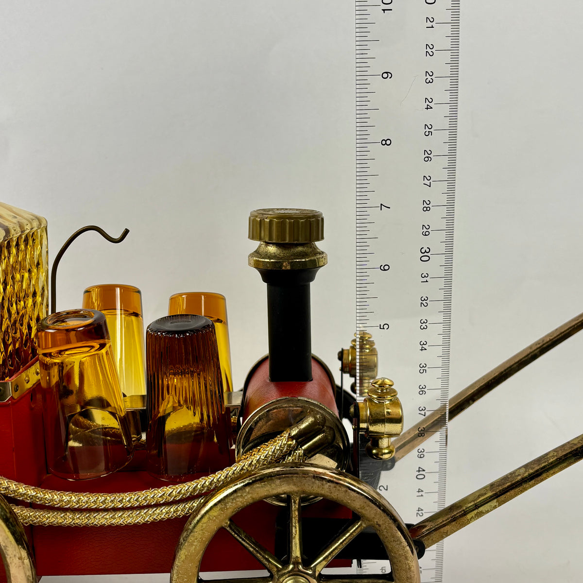 Vintage Japanese Musical Fire Wagon Decanter Set |⋆˙⟡| Amber Glass Barware