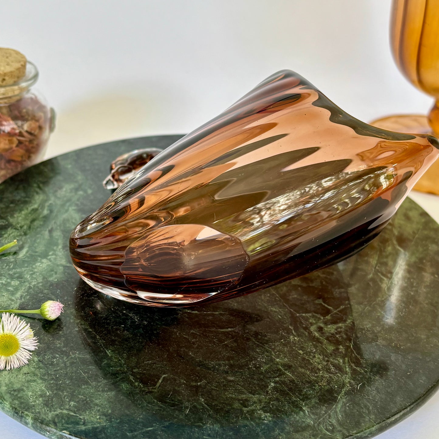 Vintage Amber Glass Swan |⋆˙⟡ |  Mid Century Art Glass Bird Planter / Candy Dish