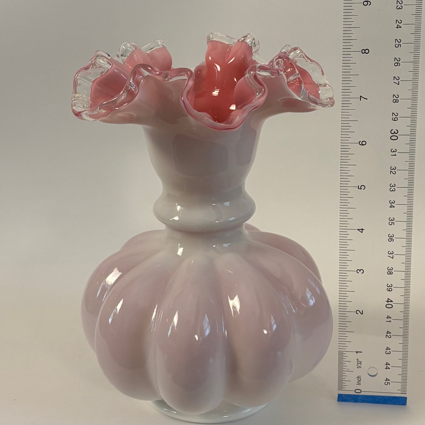 Vintage Pink Milk Glass Ruffled Vase ⋆˙⟡ Fenton Peach Crest Style