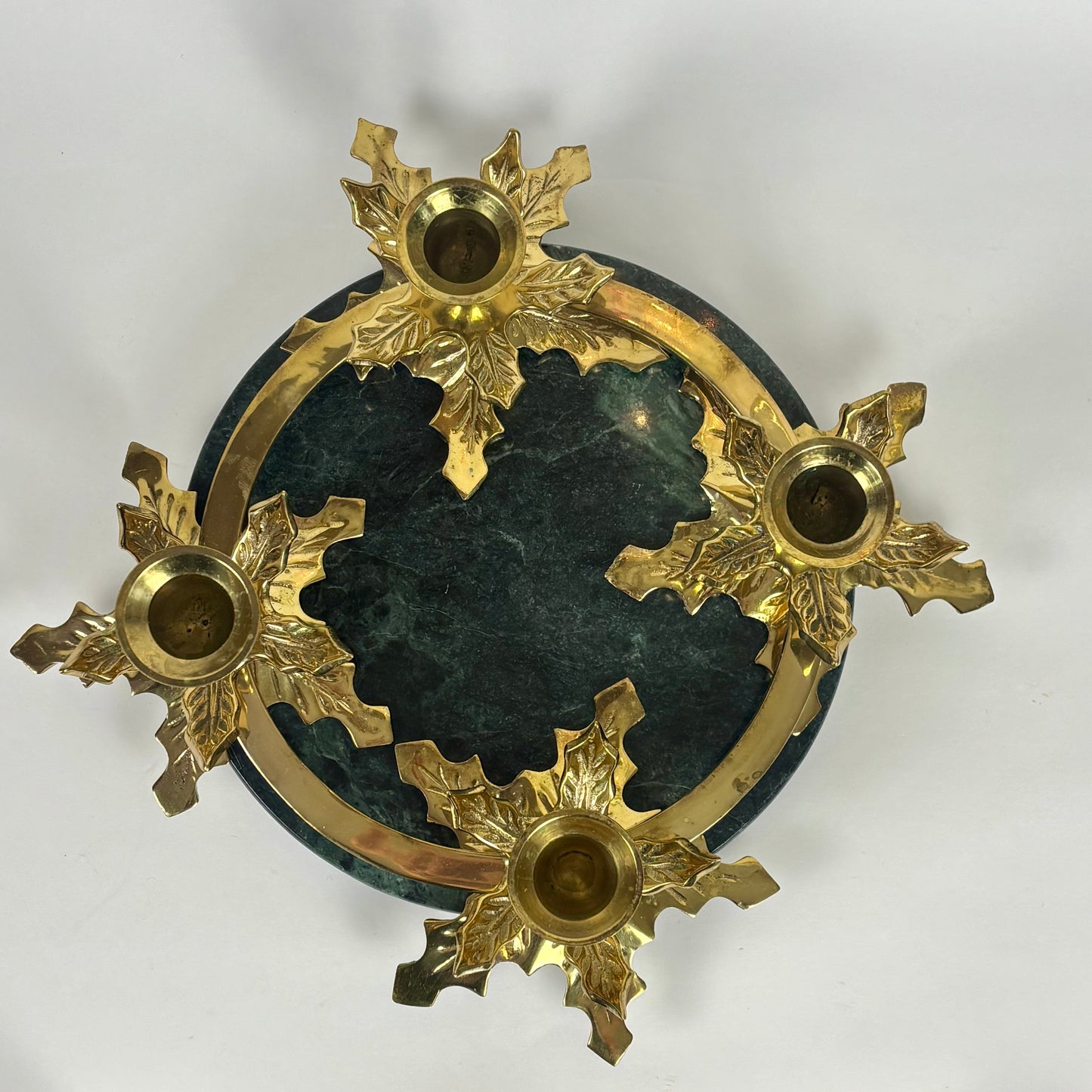 Vintage Hosley Solid Brass Leaf Wreath |⋆˙⟡| 4-Light Taper Candle Holder