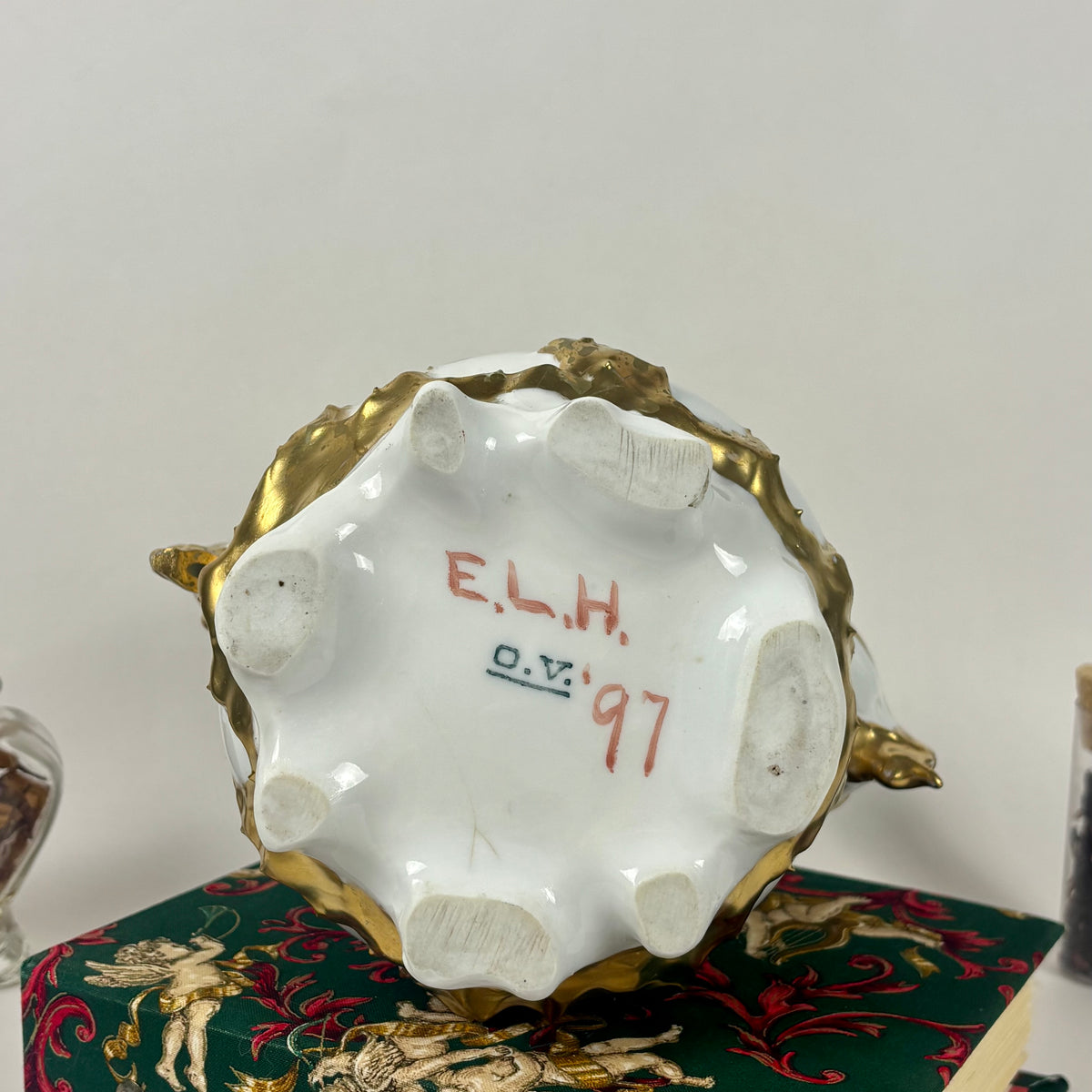 Antique Hand-Painted Floral Vase |⋆˙⟡| Ohio Valley China, Victorian Gold Gilt, c. 1897