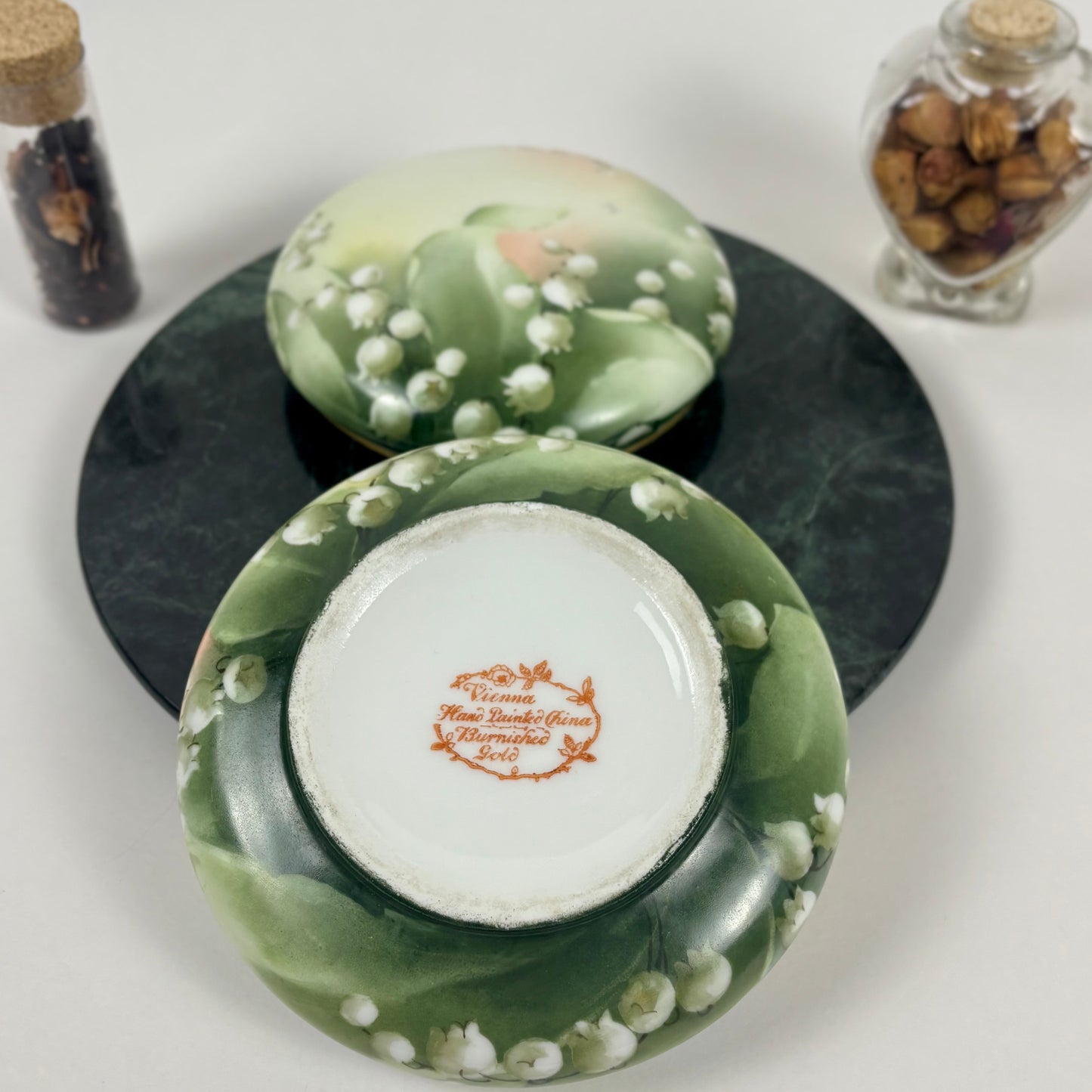 Antique Vienna Hand Painted Lily of the Valley Porcelain Trinket Box |⋆˙⟡| Vanity Decor, Jewelry Box