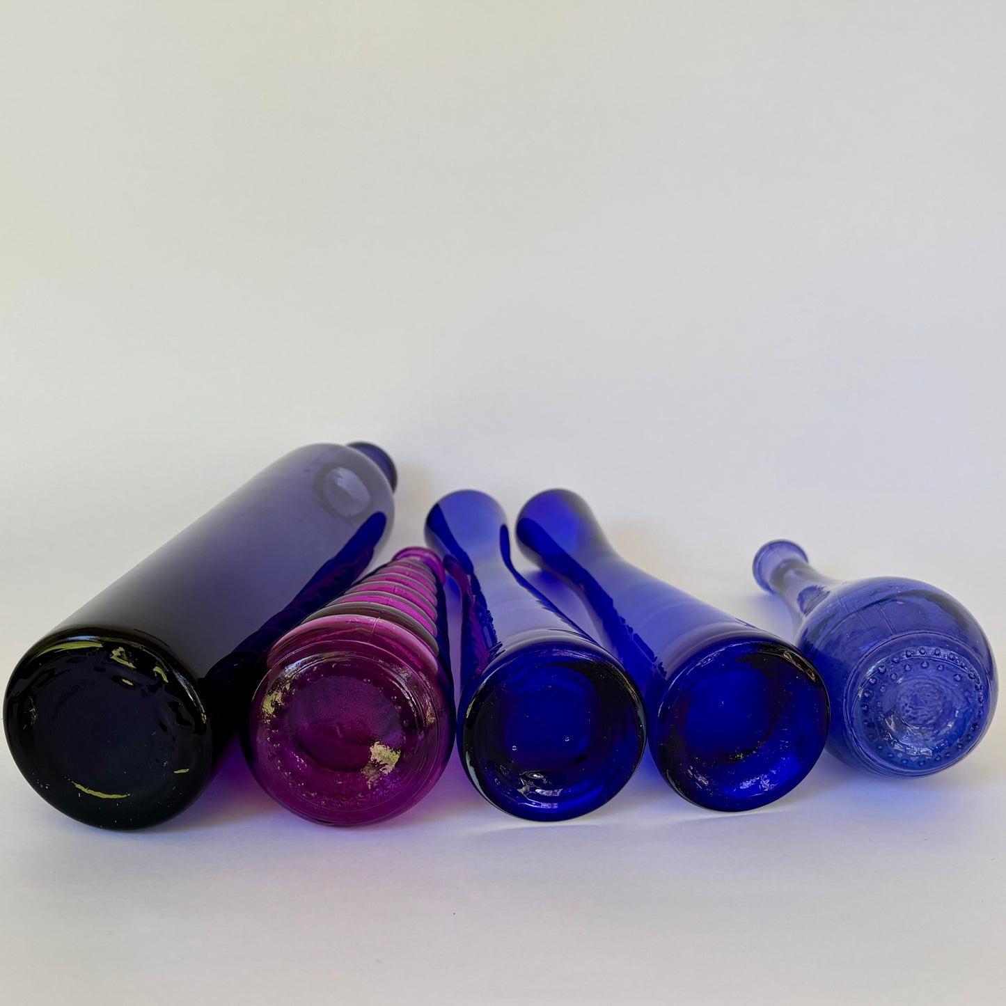 Vintage Cobalt Blue & Magenta Art Glass Bottle Vase Collection |⋆˙⟡ | Mid Century / Boho Eclectic Decor Set of 5