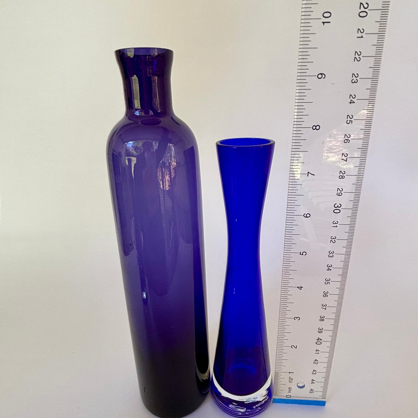 Vintage Cobalt Blue & Magenta Art Glass Bottle Vase Collection |⋆˙⟡ | Mid Century / Boho Eclectic Decor Set of 5