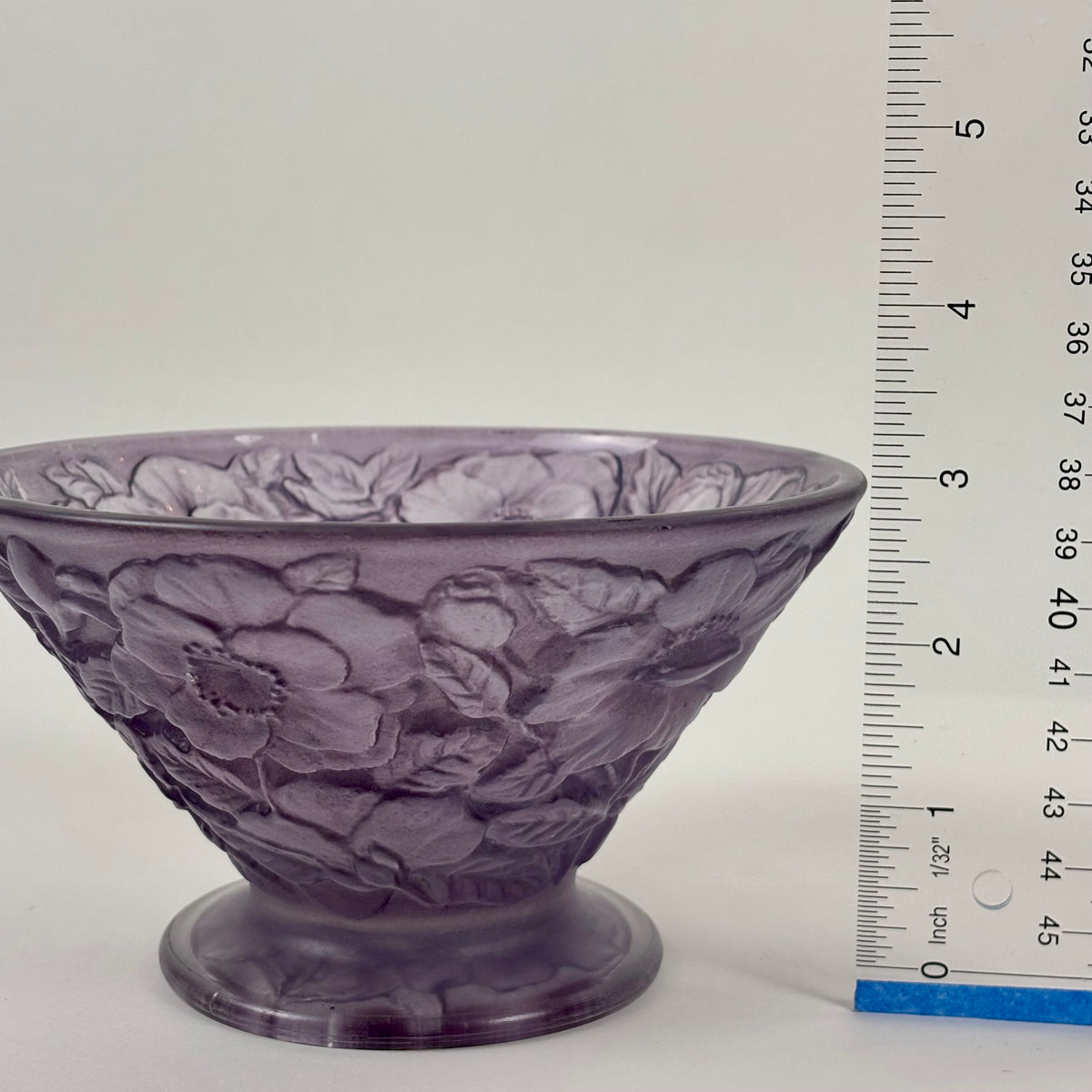 Vintage Consolidated Glass Co. Purple Wash Martelé |⋆˙⟡| Floral Design Footed Bowl, C. 1920s