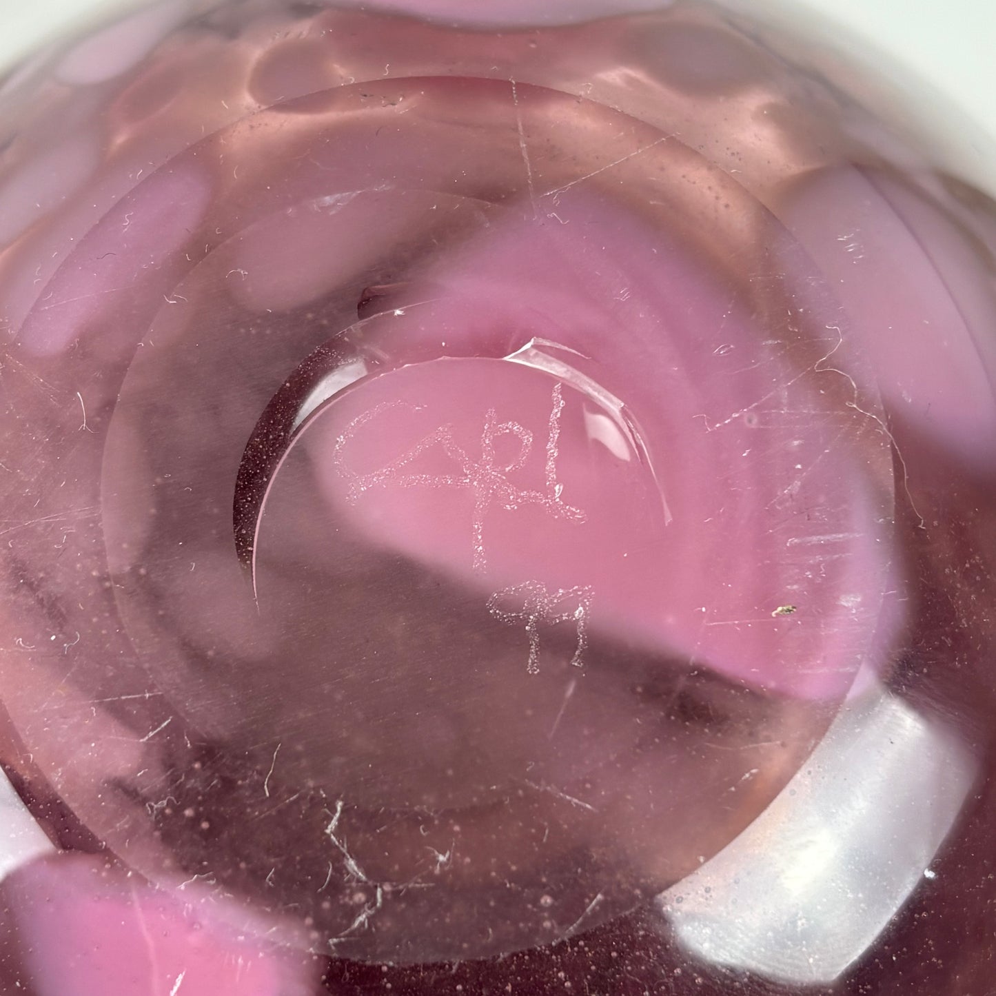 90s Signed Hand Blown Pink Art Glass Vase 1999 |⋆˙⟡| Large Speckled Studio Glass
