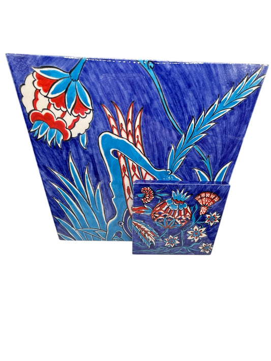Handmade Turkish Ceramic Tiles, Set of 2 |⋆˙⟡ | Fettah Kütahya Floral Tiles