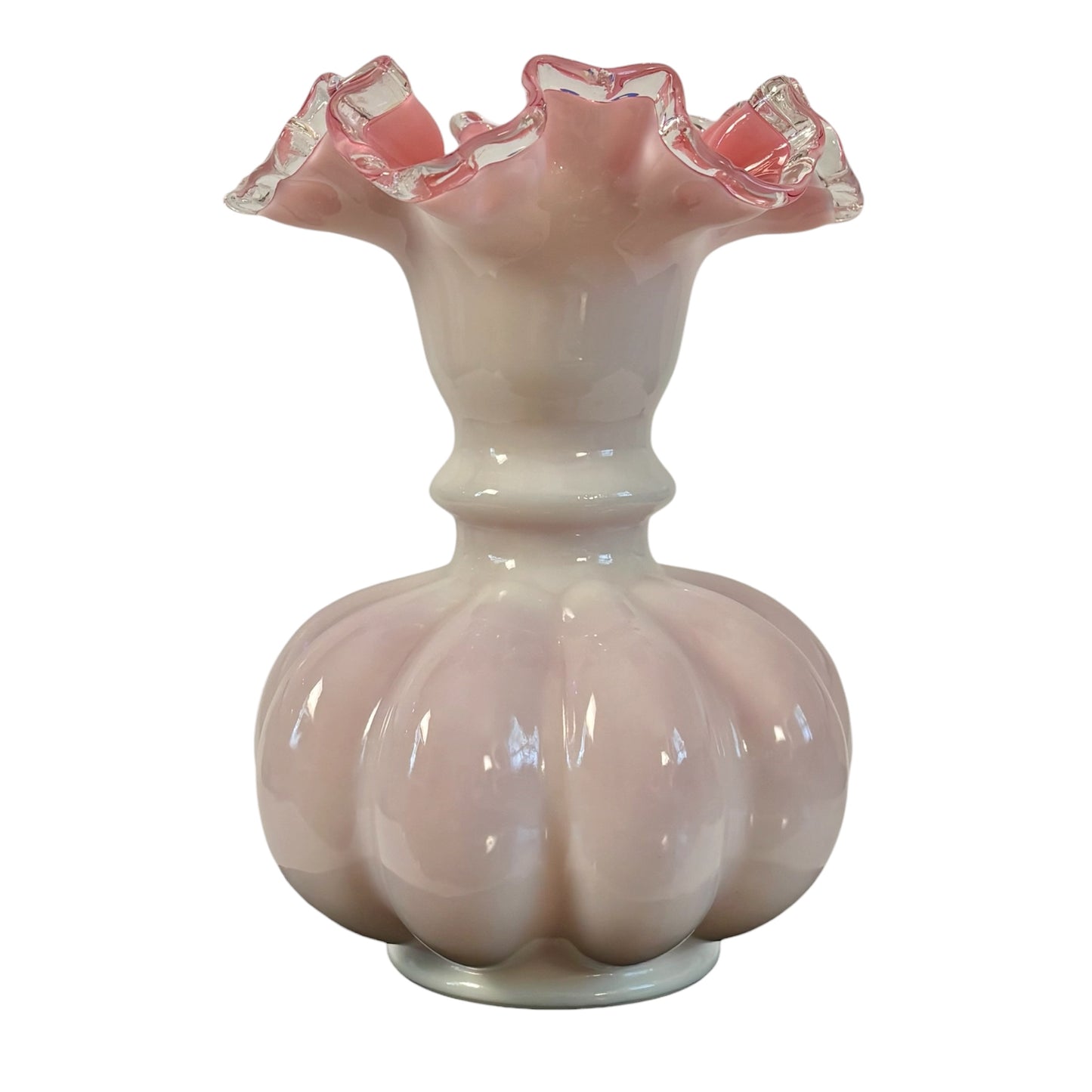 Vintage Pink Milk Glass Ruffled Vase ⋆˙⟡ Fenton Peach Crest Style