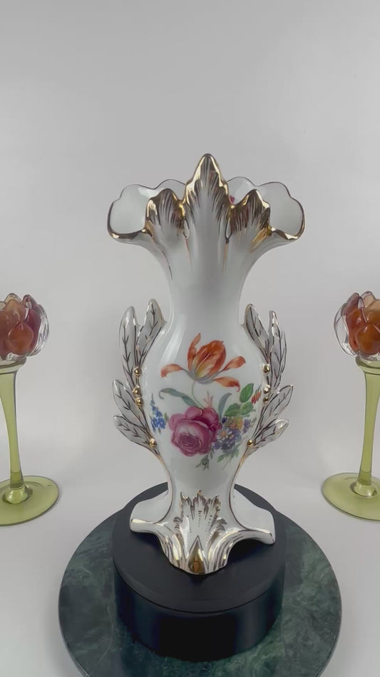 Vintage Limoges AJCO Bridal Vase |⋆˙⟡| Old Paris Style Floral Porcelain, c. 1950s